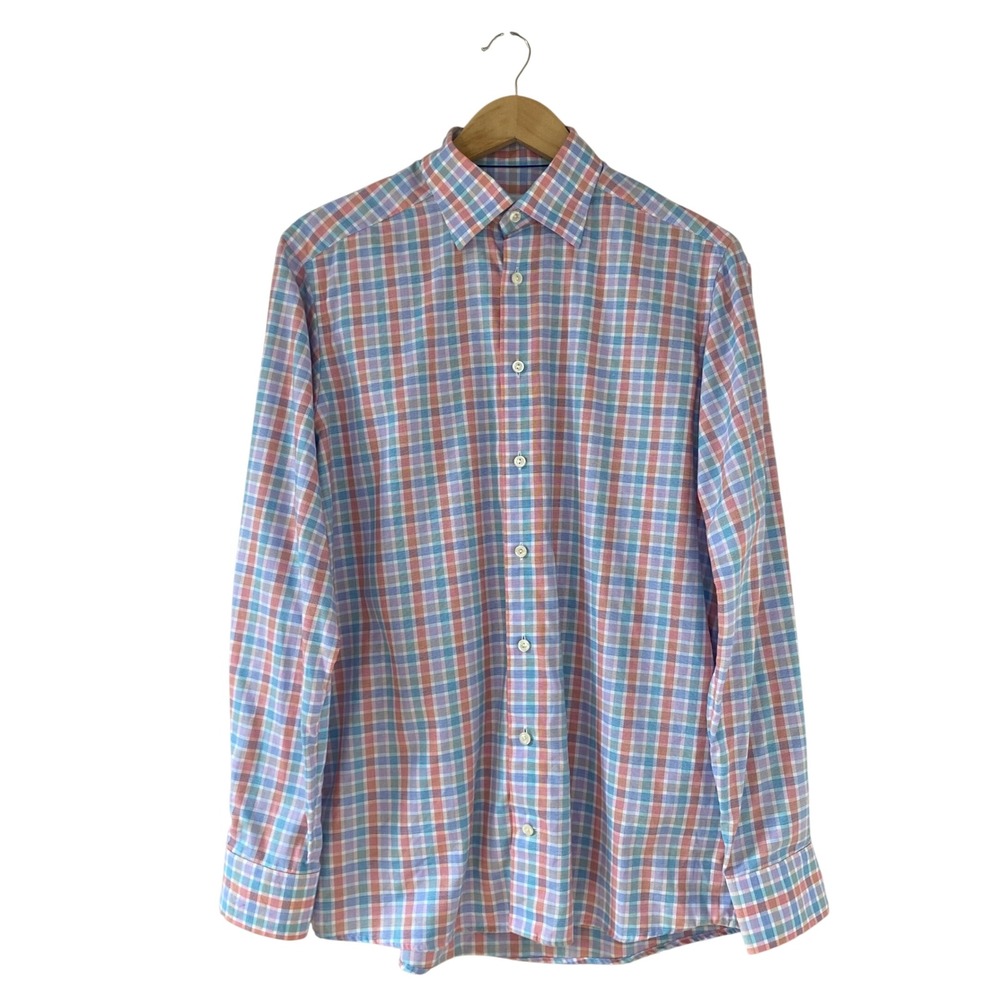 Eton Contemporary Fit Dress Shirt Mens 15.5 M Multicolor Plaid Cotton Romania